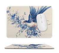 Jubonexis Tappetino per mouse vintage con uccellini blu e bianchi, piccoli tappetini per mouse per computer da ufficio per scrivania e laptop, con base in gomma antiscivolo, tappetini per mouse da