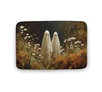 Jubonexis Tappeto da bagno con due simpatici fantasmi che camminano sul campo dei fiori selvatici, tappetino extra morbido in velluto di corallo, rapido assorbimento d'acqua, antiscivolo, comodo