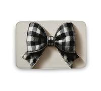 Jubonexis Tappeto da bagno con fiocco a scacchi bianco e nero, tappetino in velluto di corallo extra morbido, rapido assorbimento d'acqua, antiscivolo, comodo tappeto da bagno, 40 x 60 cm