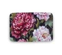 Jubonexis Tappeto da bagno con peonie rosse e bianche e foglie verdi, tappetino in velluto di corallo extra morbido, rapido assorbimento d'acqua, antiscivolo, comodo tappeto da bagno 50 x 80 cm