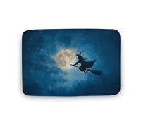 Jubonexis Tappeto da bagno con strega che vola su una scopa con luna piena, tappetino extra morbido in velluto di corallo, rapido assorbimento d'acqua, antiscivolo, comodo tappeto da bagno 50 x 80 cm