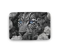 Jubonexis Tappeto da bagno leopardato con occhi azzurri, tappetino extra morbido in velluto di corallo, rapido assorbimento d'acqua, antiscivolo, confortevole, tappetino da bagno, 40 x 60 cm