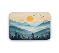 Jubonexis Tappeto da bagno minimalista blu dorato con foresta di montagna, tappetino extra morbido in velluto di corallo, rapido assorbimento d'acqua, comodo tappeto da bagno antiscivolo, 40 x 60 cm