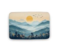Jubonexis Tappeto da bagno minimalista blu dorato con foresta di montagna, tappetino extra morbido in velluto di corallo, rapido assorbimento d'acqua, comodo tappeto da bagno antiscivolo, 50 x 80 cm