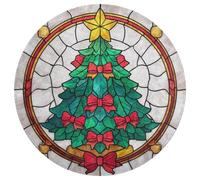 Jubonexis Tappeto rotondo con albero di Natale in vetro colorato con fiocchi rossi, tappeto rotondo moderno, antiscivolo, 90 cm