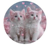 Jubonexis Tappeto rotondo con due gattini rosa e bianchi, tappeto rotondo moderno, antiscivolo, 90 cm