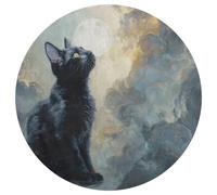 Jubonexis Tappeto rotondo con gatto nero sotto la luna con nuvole vorticose grande tappeto rotondo moderno antiscivolo tappeto circolare 90 cm