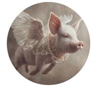 Jubonexis Tappeto rotondo con maiale volante con ali e collana di perle, tappeto rotondo moderno, antiscivolo, 90 cm