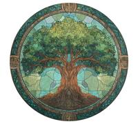 Jubonexis Tappeto rotondo con motivo albero della vita in vetro colorato, moderno, antiscivolo, 90 cm