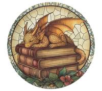 Jubonexis Tappeto rotondo con motivo drago addormentato e libri antichi, grande, rotondo, moderno, antiscivolo, 90 cm