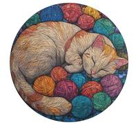 Jubonexis Tappeto rotondo con palline di filato di gatto che dorme in vetro colorato, moderno, antiscivolo, 90 cm