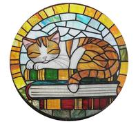 Jubonexis Tappeto rotondo grande con gatto arancione e bianco che dorme sui libri, tappeto rotondo moderno antiscivolo, 90 cm