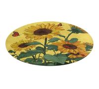 Jubonexis Tappeto rotondo grande con girasoli con farfalle su sfondo giallo, tappeto rotondo moderno, antiscivolo, 90 cm