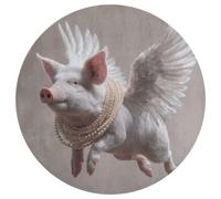 Jubonexis Tappeto rotondo grande con maiale volante con ali, tappeto moderno antiscivolo circolare 90 cm