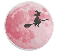 Jubonexis Tappeto rotondo grande con manico di scopa e luna rosa, tappeto rotondo moderno, antiscivolo, 90 cm
