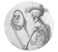 Jubonexis Tappeto rotondo grande con scheletro di cowboy che tiene lo specchio guardando auto grande tappeto rotondo moderno antiscivolo tappeto circolare 90 cm