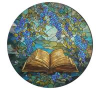 Jubonexis Tappeto rotondo grande con stampa di libri antichi e fiori blu, moderno, antiscivolo, 90 cm