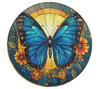 Jubonexis Tappeto rotondo grande in vetro colorato con farfalla blu con ali aperte, tappeto rotondo moderno antiscivolo tappeto circolare 90 cm