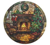 Jubonexis Tappeto rotondo grande in vetro colorato, per la vigilia di Natale, per camino, albero, moderno, antiscivolo, circolare, 90 cm