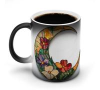 Jubonexis Tazza da caffè in ceramica cambia colore a forma di luna crescente con fiori, tazza da caffè in ceramica, divertente tazza da tè e acqua, 325 ml