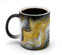 Jubonexis Tazza da caffè in ceramica cambia colore bianco con texture in marmo oro liquido, tazza da caffè divertente da 325 ml