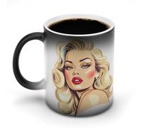 Jubonexis Tazza da caffè in ceramica, cambia colore con capelli biondi, stile retrò, bella donna, 325 ml