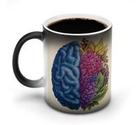 Jubonexis Tazza da caffè in ceramica cambia colore con cervello e fiore che cambia colore, tazza da caffè divertente da 325 ml