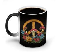 Jubonexis Tazza da caffè in ceramica cambia colore con funghi e fiori con segno della pace, tazza da caffè divertente da 325 ml