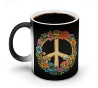 Jubonexis Tazza da caffè in ceramica cambia colore con funghi e fiori retrò con segno della pace, 325 ml