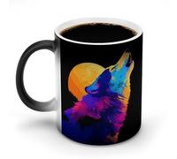 Jubonexis Tazza da caffè in ceramica cambia colore con lupo che ulula alla luna, tazza da caffè in ceramica divertente da 325 ml