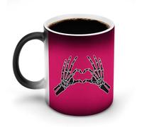 Jubonexis Tazza da caffè in ceramica cambia colore con mani scheletriche e dita con gesti a cuore, tazza da caffè, 325 ml