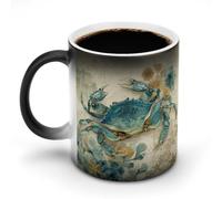 Jubonexis Tazza da caffè in ceramica cambia colore con mappa dell'oceano ad acquerello, stile vintage, 325 ml