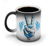 Jubonexis Tazza da caffè in ceramica cambia colore semplice con gesto di pace che cambia colore, tazza da caffè divertente da 325 ml