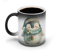 Jubonexis Tazza da caffè in ceramica cangiante a forma di pinguino natalizio ad acquerello, cambia colore, divertente tazza da tè e acqua, 325 ml