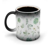 Jubonexis Tazza da caffè in ceramica cangiante ad acquerello verde pastello e bianco con piante grasse che cambiano colore, tazza da caffè divertente da 325 ml