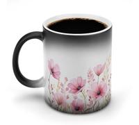 Jubonexis Tazza da caffè in ceramica cangiante con fiori rosa ad acquerello, cambia colore, tazza da caffè divertente da 325 ml