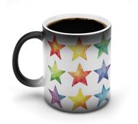 Jubonexis Tazza da caffè in ceramica che cambia colore con arcobaleno e stelle ad acquerello, cambia calore, tazza da caffè divertente da 325 ml
