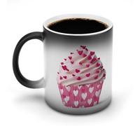 Jubonexis Tazza da caffè in ceramica che cambia colore con cupcake rosa che cambia colore, tazza da caffè divertente da 325 ml