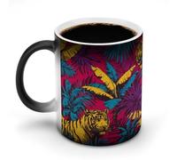 Jubonexis Tazza da caffè in ceramica che cambia colore con foglie di banana gialle e piante tropicali, tazza da caffè in ceramica, 325 ml