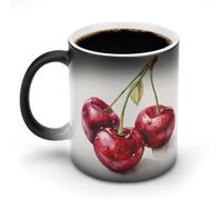 Jubonexis Tazza da caffè in ceramica che cambia colore con le ciliegie ad acquerello, 325 ml