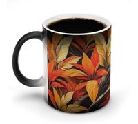 Jubonexis Tazza da caffè in ceramica che cambia colore con piante tropicali arancioni rosse e bohémien, tazza da caffè divertente da 325 ml