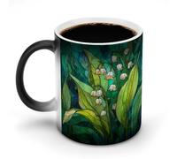 Jubonexis Tazza da caffè in ceramica che cambia colore con piante verdi del mughetto, tazza da caffè in ceramica divertente da 325 ml
