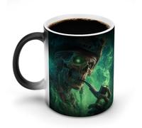 Jubonexis Tazza da caffè in ceramica che cambia colore, motivo: pirata scheletrica con occhio luminoso, divertente tazza da tè o acqua, 325 ml