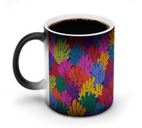 Jubonexis Tazza da caffè in ceramica colorata con piante astratte che cambiano colore, cambia calore, tazza da caffè divertente da 325 ml