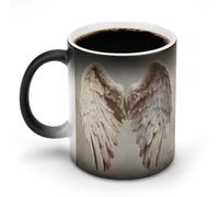 Jubonexis Tazza da caffè in ceramica con ali d'angelo ad acquerello, cambia colore, cambia il calore, divertente tazza da tè e acqua, 325 ml