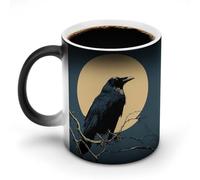 Jubonexis Tazza da caffè in ceramica con corvo sul ramo che cambia colore, cambia calore, tazza da tè o acqua, 325 ml