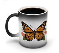 Jubonexis Tazza da caffè in ceramica con farfalla e fiore rosa che cambia colore, cambia colore, tazza da caffè divertente da 325 ml
