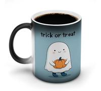 Jubonexis Tazza da caffè in ceramica con immagine di fantasma in possesso di una zucca arancione che cambia colore, cambia il calore, tazza da caffè divertente da 325 ml
