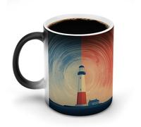 Jubonexis Tazza da caffè in ceramica con immagine di faro minimalista astratto che cambia colore, cambia calore, tazza da caffè divertente da 325 ml