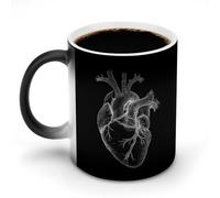Jubonexis Tazza da caffè in ceramica con motivo a cuore umano, cambia colore, cambia calore, tazza da tè o acqua, 325 ml
